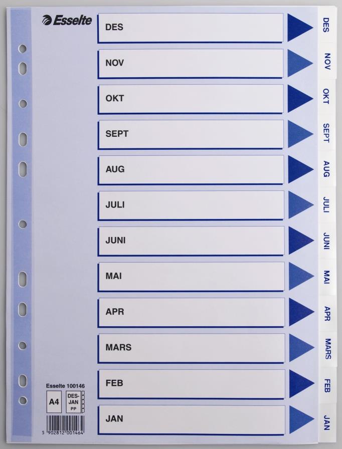 123364 Esselte 100146 Register ESSELTE plast A4 des-jan hvit 